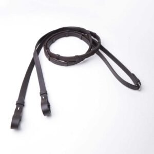 Soft Leather Rubber Grip Rein with Stopper - Brown