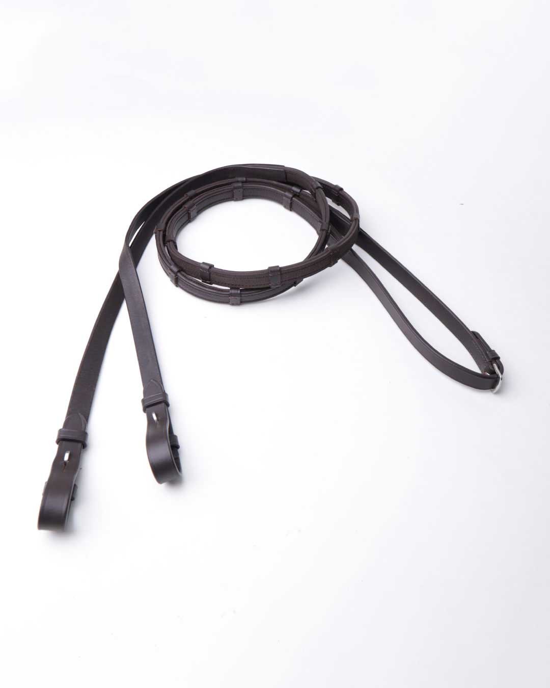 Soft Leather Rubber Grip Rein with Stopper - Brown