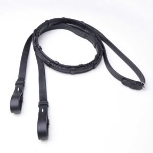Soft Leather Rubber Grip Rein with Stopper - Black