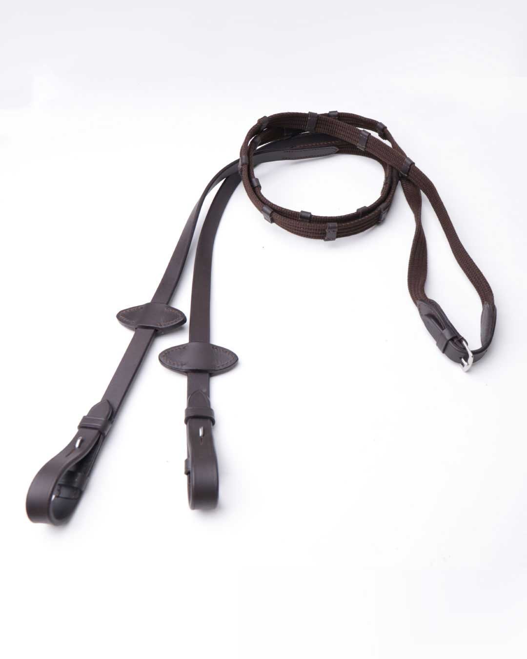 Leather Web Rein with Stoppers - Brown