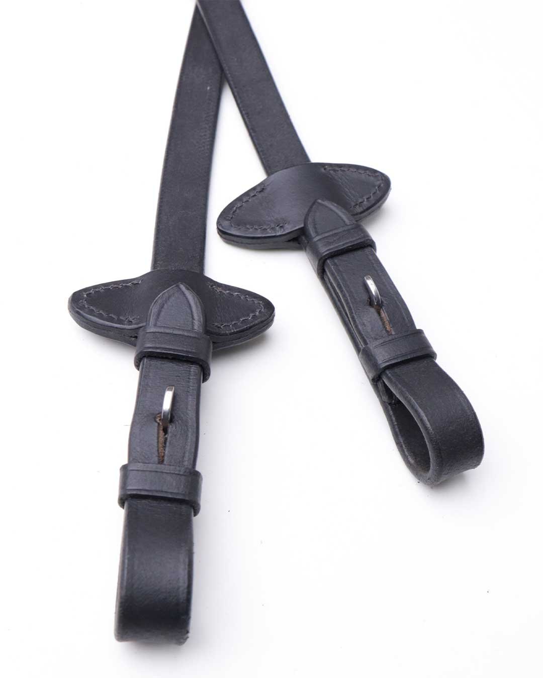 Leather Web Rein with Stoppers - Black - Image 4