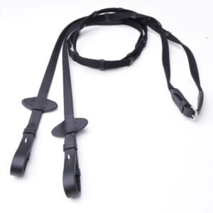 Leather Web Rein with Stoppers - Black
