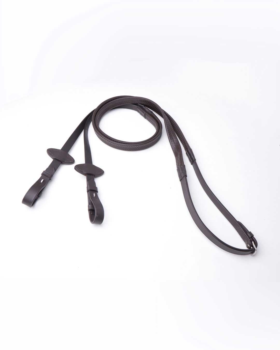 Leather Rubber Rein - Brown