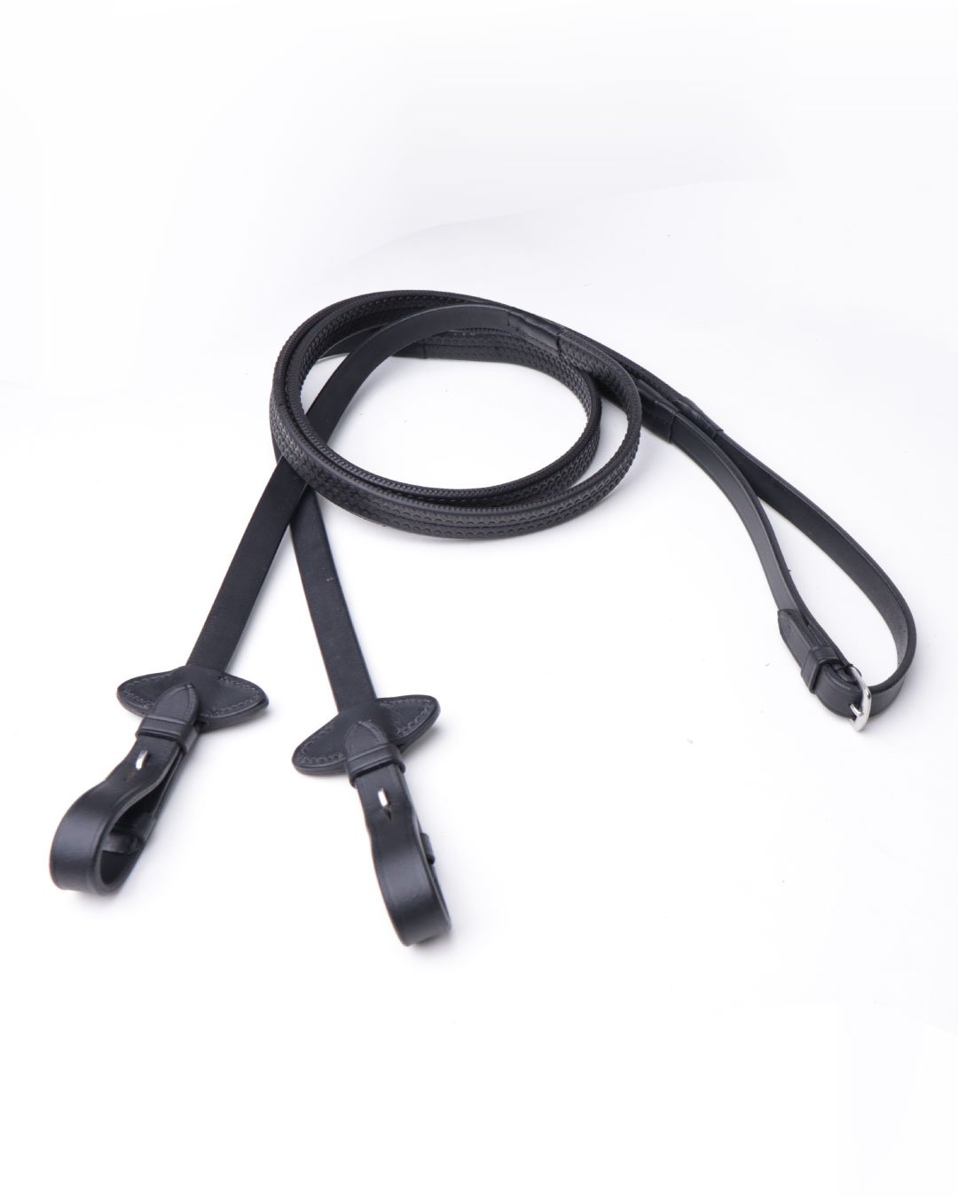 Leather Rubber Rein - Black